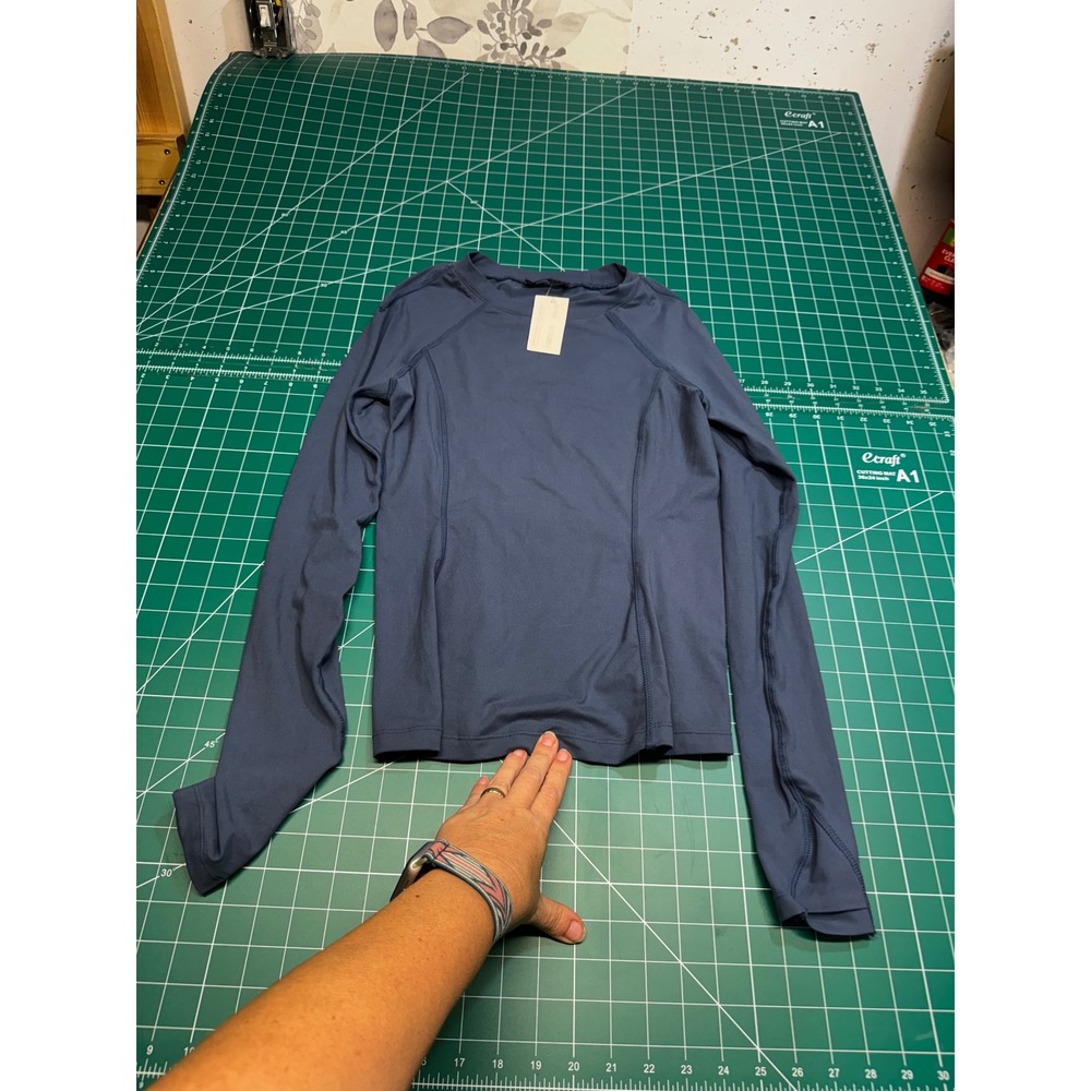 Rae Mode Active Long Sleeve Top Blue Small T9537B38S4 Raglan Crew Neck Workout